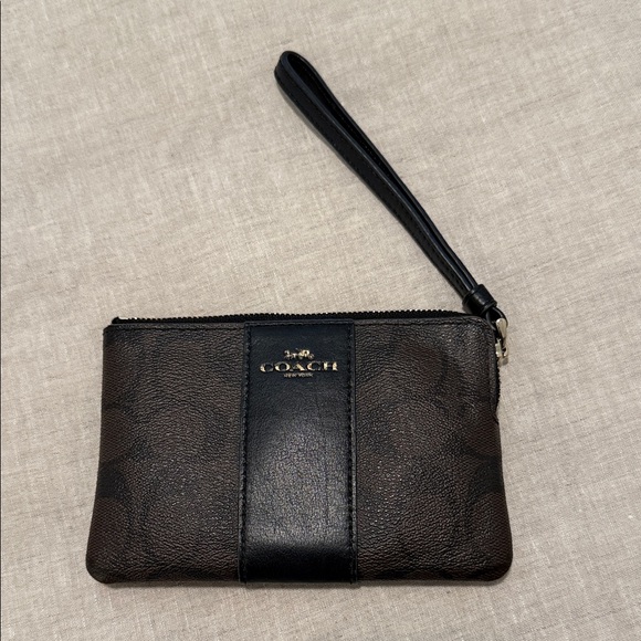 COACH Striped Leather Zip Wristlet